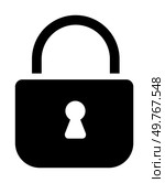 Black padlock with a keyhole. Ideal for security, privacy, protection, encryption, and online safety. Clean, minimalist bold. Simplistic Black Vector Illustration of a Secure Padlock, Highlighting Online Security and Privacy. Стоковая иллюстрация, агентство Ingram Publishing / Фотобанк Лори