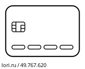 A simple black and white outline of a credit card with an EMV chip and a dotted line for numbers. Ideal for banking, finance, security, shopping, and e-commerce themes. Minimalist vector style.. Black and White Outline of a Credit Card with an EMV Chip and Dotted Line. Стоковая иллюстрация, агентство Ingram Publishing / Фотобанк Лори