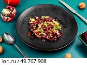 Keto or paleo diet, dietary healthy meal food diet. Beetroot salad with walnuts.. Beet salad beetroot. Стоковое фото, агентство Ingram Publishing / Фотобанк Лори