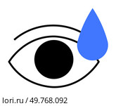 Black and white drawing of an eye with a blue tear. Ideal for sadness, emotion, sorrow, crying, mental health. Simple vector style.. Crying Eye with a Single Blue Tear Expressing Emotion and Sorrow. Стоковая иллюстрация, агентство Ingram Publishing / Фотобанк Лори