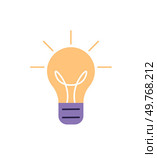 A minimalistic light bulb glowing with rays represents creativity and innovation. Ideal for themes like brainstorming, inspiration, creativity, ideas, and innovation. Simple and modern vector design. Bright Light Bulb Glowing with Ideas and Innovation in Minimalistic Design. Стоковая иллюстрация, агентство Ingram Publishing / Фотобанк Лори