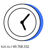 Black and white clock with a blue shadow, showing 10 10. Ideal for time management, schedules, productivity, punctuality, deadlines. Minimalist style, clear design.. Simple Time Clock with Blue Shadow, Perfect for Time Management and Productivity Themes. Стоковая иллюстрация, агентство Ingram Publishing / Фотобанк Лори