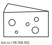 Black and white line drawing of a cheese wedge with multiple circular holes, suggesting a typical slice of Swiss cheese. Ideal for Food-related projects. Minimalist art collections. Restaurant menus. Cooking blogs. Simple Line Drawing of a Wedge of Cheese with Holes in a Minimalist Style. Стоковая иллюстрация, агентство Ingram Publishing / Фотобанк Лори