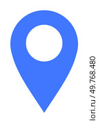 Blue location pin with a white circle in the center on a plain background. Ideal for maps, navigation, GPS, travel apps, and location services. Simple, minimalist, vector style.. Blue Location Pin Icon Ideal for Maps, Navigation, GPS, and Travel Guides. Стоковая иллюстрация, агентство Ingram Publishing / Фотобанк Лори