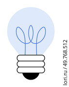 A minimalistic light bulb with unique blue filament inside a soft blue bulb. Ideal for innovation, inspiration, creativity, electrical concepts, and technology. Simple vector style.. Simplistic Light Bulb with Innovative Filament Design in Minimalist Style for Creativity and Ideas Concepts. Стоковая иллюстрация, агентство Ingram Publishing / Фотобанк Лори