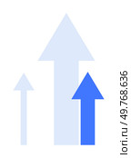 Three upward-pointing arrows symbolize growth, success, progress, and positive outcomes. Ideal for business, finance, personal development, digital media, and motivation themes. Simple vector style.. Growth and Success Represented by Upward Arrows in Blue Tones. Стоковая иллюстрация, агентство Ingram Publishing / Фотобанк Лори