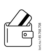 Wallet with a credit card inside, emphasizing cashless payments. Ideal for finance, banking, e-commerce, personal finance, and credit card promotions. Minimalistic modern style.. Wallet with Credit Card Inserted - A Symbol of Modern Financial Transactions and Cashless Payments. Стоковая иллюстрация, агентство Ingram Publishing / Фотобанк Лори