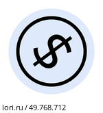 Dollar sign with a slash inside a black circle on a light blue background. Ideal for no-cost, finance, anti-spending, prohibitive signs, vector graphic content. Simple, clear, modern.. Prohibited Dollar Sign Inside Black Circle on Light Blue Background Economic and Financial Icon. Стоковая иллюстрация, агентство Ingram Publishing / Фотобанк Лори