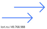 Blue arrows pointing right, one above the other, symbolize direction, progress, and guidance. Ideal for navigation, business direction, positive growth, movement, wayfinding. Clean, minimalist vector. Double Blue Arrows Pointing Right Indicating Direction and Progress in Simple Vector Style. Стоковая иллюстрация, агентство Ingram Publishing / Фотобанк Лори