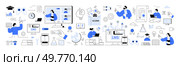 Online courses, virtual classroom, e-learning platforms. Online education people using computers, tablets educational tools. Online classes, e-learning platforms, remote education, digital classrooms. Online Learning and Education Concept with Technology and Student Interaction. Стоковая иллюстрация, агентство Ingram Publishing / Фотобанк Лори