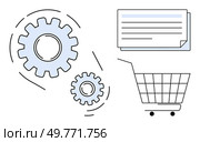 Cartoon-style gears, documents, and a shopping cart. Ideal for e-commerce, automation, online shopping, business processes, and technology. Represents streamlining online shopping and organizational. Shopping Cart with Gears and Documents for E-commerce Automation. Стоковая иллюстрация, агентство Ingram Publishing / Фотобанк Лори