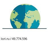 Simplified Earth globe highlighting continents in green and the ocean in blue, set against a white background. Ideal for geography, education, environmental awareness, global connectivity, and. Simplified Earth Globe Showing Continents on a Flat Surface. Стоковая иллюстрация, агентство Ingram Publishing / Фотобанк Лори