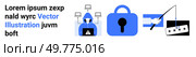 Series of images including a hacker, padlock, and phishing scam icon. Ideal for cybersecurity awareness, online safety, data protection, anti-phishing campaigns, information security. Banner. Cybersecurity Threats and Protection Measures Concept with Padlock, Hacker, Phishing Scams. Стоковая иллюстрация, агентство Ingram Publishing / Фотобанк Лори
