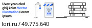 A modern vector of an online shopping cart on a smartphone next to a water faucet and a stack of pallets. Ideal for e-commerce, water conservation, logistics, technology, and sustainability. Banner. Digital Shopping Concept with Fresh Water Access and Warehouse Logistics. Стоковая иллюстрация, агентство Ingram Publishing / Фотобанк Лори