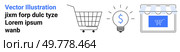Shopping cart light bulb with dollar sign and store window with awning. Ideal for e-commerce online shopping business ideas and digital marketing. Banner for landing page. Online Shopping and E-Commerce Solutions Featuring Shopping Cart Lightbulb and Online Storefront. Стоковая иллюстрация, агентство Ingram Publishing / Фотобанк Лори