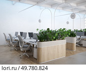 Sleek, modern office space with natural light and greenery. 3d rendering. Sleek, modern office space with natural light and greenery. Стоковое фото, агентство Ingram Publishing / Фотобанк Лори