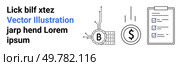 Bitcoin symbol integrated with a circuit board, dollar coin, and a clipboard with checked items. Ideal for finance, investment, cryptocurrency, fintech, online transactions, budgeting, digital. Cryptocurrency and Financial Management Concept with Icons of Bitcoin and Checklist. Стоковая иллюстрация, агентство Ingram Publishing / Фотобанк Лори