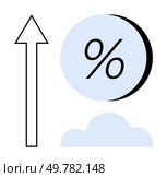Arrow pointing upwards next to a percentage symbol above a cloud. Ideal for business growth, performance metrics, statistics, economics, market analysis, financial projections, success visualization. Rising Arrow with Percentage Symbol Over Cloud Representing Growth and Positive Trends. Стоковая иллюстрация, агентство Ingram Publishing / Фотобанк Лори