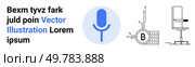 Blue microphone, Bitcoin circuit board, and office chair. Ideal for tech blogs, cryptocurrency, office environments, podcasts, audio tech, data security, modern workspace. Landing page. Bitcoin Circuit Board, Office Chair, and Microphone in Modern Design. Стоковая иллюстрация, агентство Ingram Publishing / Фотобанк Лори