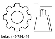 Gear representing technology next to shopping bag suggesting e-commerce. Ideal for online shopping, digital enterprise, retail innovation, technological integration, business development, modern. Simplified Gear and Shopping Bag Design Illustrating E-commerce and Technology Connection. Стоковая иллюстрация, агентство Ingram Publishing / Фотобанк Лори