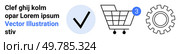 Checkmark in circle, shopping cart with notification, cogwheel. Ideal for e-commerce, notifications, settings, quality assurance, task completion, shopping, productivity Landing page. Minimalist E-commerce Icons with Gear, Checkmark, and Shopping Cart Featuring Notification Badge. Стоковая иллюстрация, агентство Ingram Publishing / Фотобанк Лори
