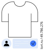 Plain white t-shirt with user profile icon and check mark indicating authentication, registration, verification, identification. Ideal for e-commerce, online shopping, user profiles, product. Plain T-Shirt with User Profile and Check Mark for Authentication, Registration, Verification, Identification. Стоковая иллюстрация, агентство Ingram Publishing / Фотобанк Лори