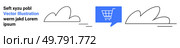 Text block, clouds, blue shopping cart in speech bubble. Ideal for e-commerce, shopping platforms, online stores, retail websites, digital marketing, graphic design, web storefronts. Landing page. Simple Cloud and Shopping Cart Graphic Symbolizing Online Shopping and E-commerce. Стоковая иллюстрация, агентство Ingram Publishing / Фотобанк Лори