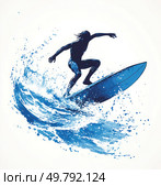 A man is surfing on a wave in the ocean. Стоковое AI-изображение, AI-художник Ярославский Максим / Фотобанк Лори