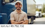 A man in a trucker hat is smiling and posing for a picture. Стоковое AI-изображение, AI-художник Ярославский Максим / Фотобанк Лори