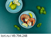 Traditional barbecue spiny lobster tail sliced and offered with saffron lemon sauce.. Broiled lobster tail, tasty steamed lobster. Стоковое фото, агентство Ingram Publishing / Фотобанк Лори
