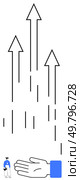 Hand holds person, extends upward arrows, signifying support, guidance, empowerment, progression, upward mobility. Ideal for growth, success leadership mentorship motivation progress. Person Standing on Platform with Hand and Upward Arrows Symbolizing Support and Growth. Стоковая иллюстрация, агентство Ingram Publishing / Фотобанк Лори