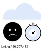 Sad face, stopwatch, and cloud illustrate feelings of stress and depression due to time constraints and workload. Ideal for managing stress, depression awareness, mental health, time management. Overwhelming Workload Concept with Sad Face, Stopwatch, and Cloud Icons Representing Time Pressure. Стоковая иллюстрация, агентство Ingram Publishing / Фотобанк Лори