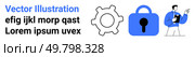 Gear, padlock symbol, and a figure holding documents. Ideal for business strategies, staff management, data security, IT services, corporate training, onboarding, and digital privacy. Banner. Business concept with staff management, security gear, and data privacy directives for corporate application. Стоковая иллюстрация, агентство Ingram Publishing / Фотобанк Лори