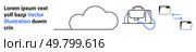 Cloud connected to a bag by a cable, transferring files to a folder. Ideal for cloud computing, data transfer, digital storage, file management, technology services, IT solutions, and online storage. Data Transfer Concept Cloud Storage, Bag, and Folder with Arrows Icon. Стоковая иллюстрация, агентство Ingram Publishing / Фотобанк Лори