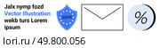 GDPR shield, mail envelope, percentage symbol. Ideal for data protection, email marketing, privacy policies, newsletters, promotional content, financial services, infographics Landing page. GDPR Shield, Envelope, and Percentage Symbol for Secure Email Marketing Content. Стоковая иллюстрация, агентство Ingram Publishing / Фотобанк Лори