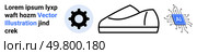 Gear icon, shoe outline, and AI chip with text elements. Ideal for technology, fashion, AI, modern design, innovation, product development, smart wearables. Landing page. Gear, Shoe, and AI Chip Representing Technology, Fashion, and Artificial Intelligence in Modern Design. Стоковая иллюстрация, агентство Ingram Publishing / Фотобанк Лори