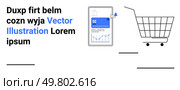 Tablet displaying website analytics next to a shopping cart. Ideal for e-commerce, online shopping, digital marketing, website analytics, mobile commerce, retail strategies, and business conversion. Digital Marketing Concept with Shopping Cart and Tablet Displaying Website Analytics. Стоковая иллюстрация, агентство Ingram Publishing / Фотобанк Лори