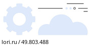 Gear beside cloud and data flow lines symbolize cloud computing infrastructure. Ideal for tech solutions, digital transformation, IT services, efficient workflows, data management, futuristic. Cloud Computing Concept with Gear and Data Flow Lines Representing Digital Connectivity and Management. Стоковая иллюстрация, агентство Ingram Publishing / Фотобанк Лори