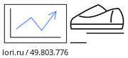 Rising line graph adjoining a linear running shoe, symbolizing progress and momentum in business or fitness. Ideal for financial growth, fitness, goal setting, startup success, performance tracking. Growth Graph and Running Shoe Highlighting Progress and Speed. Стоковая иллюстрация, агентство Ingram Publishing / Фотобанк Лори