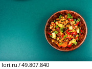 RATATOUILLE is a bright vegetable stew made from fresh fried vegetables. Space for text.. Ratatouille, vegetable dish. Стоковое фото, агентство Ingram Publishing / Фотобанк Лори