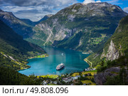 Panoramic view from above of Geirangerfjord, Norway. Стоковое фото, фотограф Сергей Богомяко / Фотобанк Лори