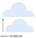 Two light blue clouds arranged vertically with an upward arrow. Ideal for growth, change, aspiration, progress, transformation, motivation, and inspiration. Line metaphor. Cloud Movement Symbolizing Growth and Progression with Minimalistic Design. Стоковая иллюстрация, агентство Ingram Publishing / Фотобанк Лори