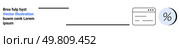 Browser window icon with three horizontal lines next to a blue circular symbol containing a percentage. Ideal for web analytics, data visualization, financial reports, dashboards, website UI. Browser Interface with Circular Percentage Symbol for Analytics or Statistics. Стоковая иллюстрация, агентство Ingram Publishing / Фотобанк Лори
