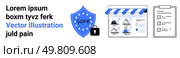 Shield with GDPR text and lock, e-commerce website with user profiles, clipboard with checklists. Ideal for data protection, privacy policies, e-commerce security, compliance checklists, online. GDPR Compliance Concept with Secure Data Protection and E-Commerce Privacy. Стоковая иллюстрация, агентство Ingram Publishing / Фотобанк Лори