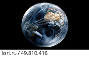 Earth viewed from space, wrapped in plastic. Symbol of a major environmental problem caused by urban overconsumption waste. Abstract image. Стоковое AI-изображение, AI-художник ALLA YURTAYEVA / Фотобанк Лори