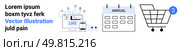 E-learning platform LMS icon with gears, annual calendar, and shopping cart with notification badge. Ideal for education, subscription services, e-commerce, planning, online learning. E-learning Platform, Subscription Plan, and Shopping Cart Concept with Minimalist Design. Стоковая иллюстрация, агентство Ingram Publishing / Фотобанк Лори