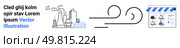 Factory with smoking chimneys, wind symbol representing airflow, and an online storefront with items. Ideal for environmental impact, pollution, industry, ecommerce, technology, sustainability. Industrial Factory Emissions and Online Store Business Concept. Стоковая иллюстрация, агентство Ingram Publishing / Фотобанк Лори