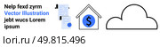 Documents with checkmarks, a house with a dollar sign, and a cloud. Ideal for finance, real estate, digital filing, savings, cloud services, investment security, and business presentations. Landing. Financial Document Management with Cloud Storage and Secure Investment. Стоковая иллюстрация, агентство Ingram Publishing / Фотобанк Лори
