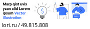 Lightbulb with dollar sign, person holding a coin, man with cashback window. Ideal for marketing, e-commerce, business strategy, financial services, startups, promotions, engagement. Landing page. Creative Business Solutions Concept with Lightbulb, Person Holding a Coin, and Cashback Symbol. Стоковая иллюстрация, агентство Ingram Publishing / Фотобанк Лори