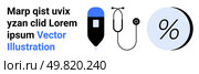 IV infusion bag, stethoscope, percentage symbol in light blue, black, and white. Ideal for medical websites, healthcare promotions, financial dashboards, educational materials, presentations. Medical and Financial Elements Infusion Bag, Stethoscope, Percentage Symbol for Multivariate Applications. Стоковая иллюстрация, агентство Ingram Publishing / Фотобанк Лори